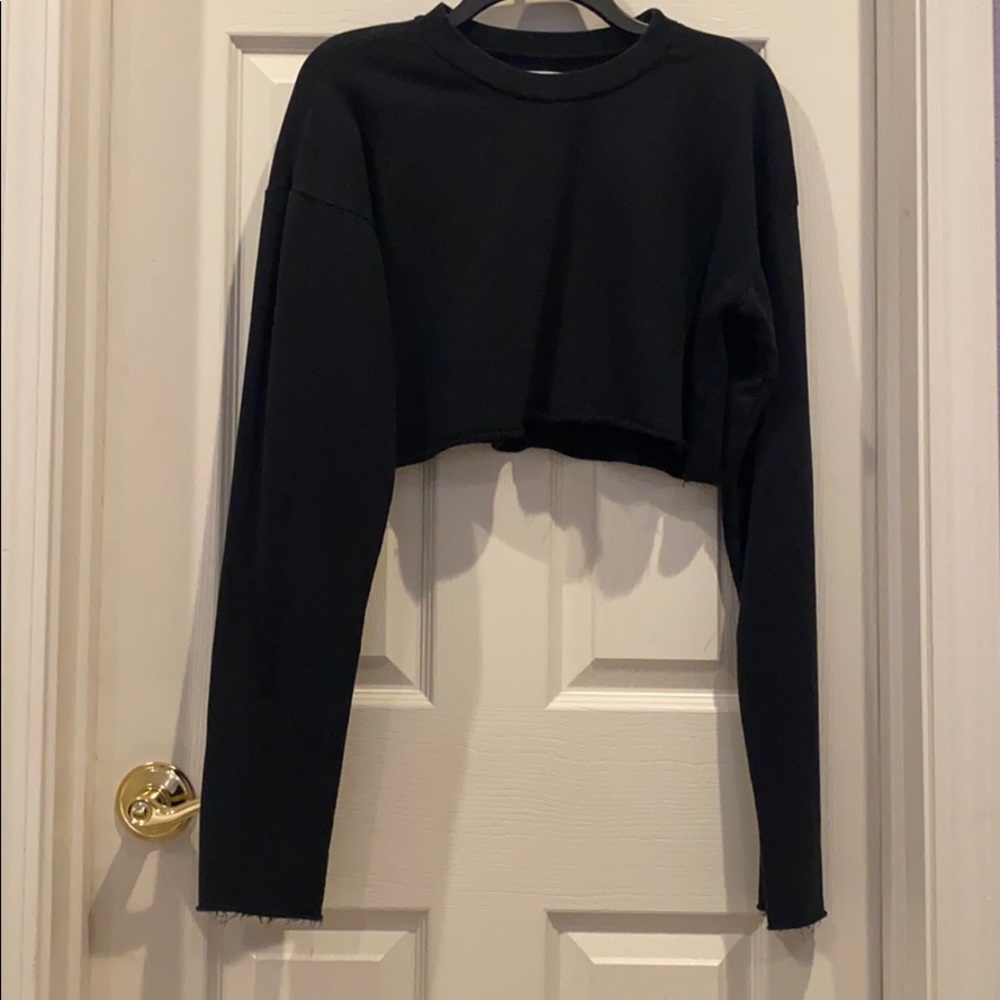 Black Sweatshirt Crop Top